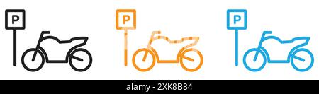 motorbike parking icon vector logo set collection or bundle pack group Stock Vector