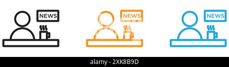 News presenter on TV Show icon vector logo set collection or bundle pack group Stock Vector