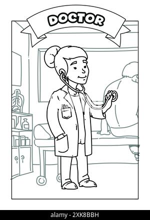 Occupations Coloring Pages for Kids Stock Photo