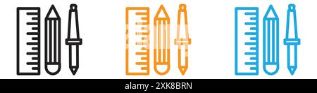 Ruler, pencil and pen icon vector logo set collection or bundle pack group Stock Vector