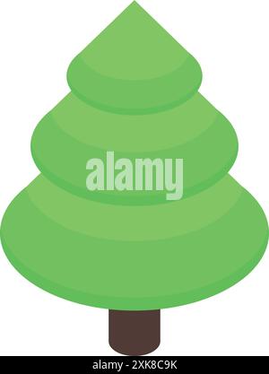Simple green stylized christmas tree standing with trunk is isolated on white background Stock Vector
