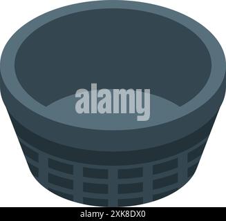 Empty dark grey laundry basket standing for clothes washing at home Stock Vector