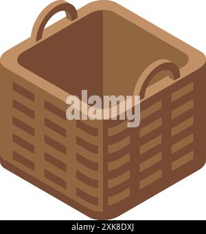 Empty square wicker basket is standing on a white background Stock Vector