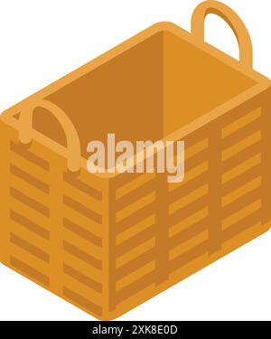 Empty rectangular wicker basket with handles is standing up Stock Vector