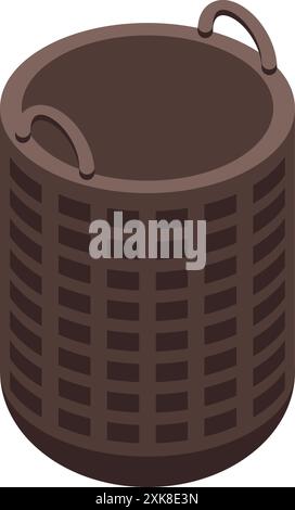 Empty wicker laundry basket standing on white background Stock Vector