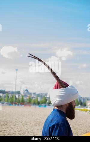 Man wearing traditional turkish hat in the view Stock Photo