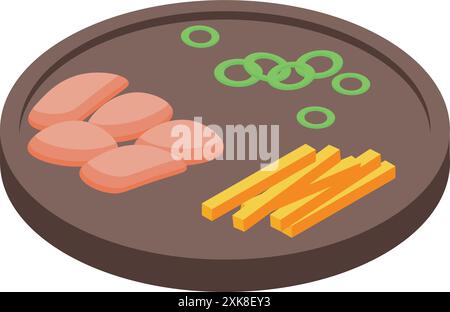 Korean barbecue ingredients are sitting on a plate, ready for grilling Stock Vector