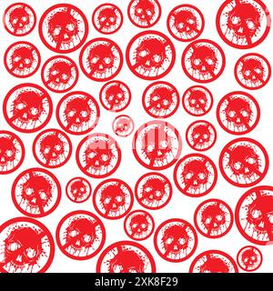 Seamless pattern with skulls on a black background. Vector illustration. Stock Vector
