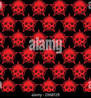 Seamless pattern with skulls on a black background. Vector illustration. Stock Vector