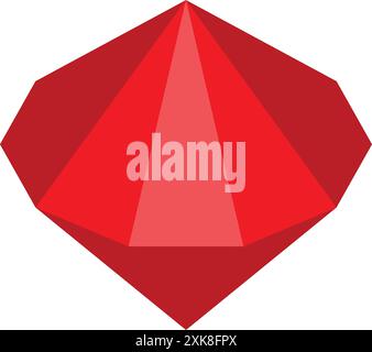 Red crystal gemstone shining brightly on a white background Stock Vector