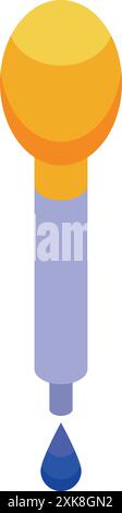 Chemical pipette with a drop of blue liquid dripping from it in isometric view Stock Vector
