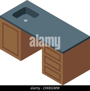 Modern bathroom sink cabinet with drawers for storing cosmetics, bathroom furniture in isometric view Stock Vector