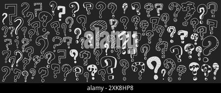 Question marks doodle icons bundle in negative space. Charming set of icons in monochrome perfect for riddles quizzes and mystery themes Stock Vector