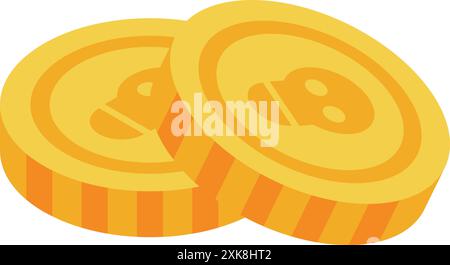 Two golden coins with skull logo are stacked, representing investment in cryptocurrency and digital assets Stock Vector