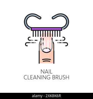 Manicure service nail cleaning brush color line icon. Nail service cosmetology, manicure and pedicure tool, woman beauty or spa salon thin line vector Stock Vector