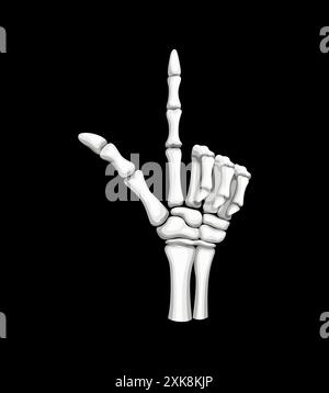 Skeleton hand making pointing up gesture. Isolated vector bony skeletal palm emerges from the darkness, its elongated finger forming an eerie pointing Stock Vector