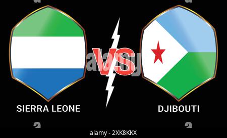 Sierra Leone vs Djibouti Soccer football match with Black Background and Versus Flags Stock Vector