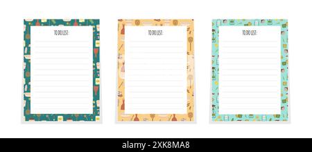 Set of simple stylized daily and weekly personal planners template. To Do List. Eco-friendly cleaning products seamless pattern on background Stock Vector