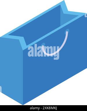 Blue shopping bag standing open with handles isometric illustration isolated on white background Stock Vector