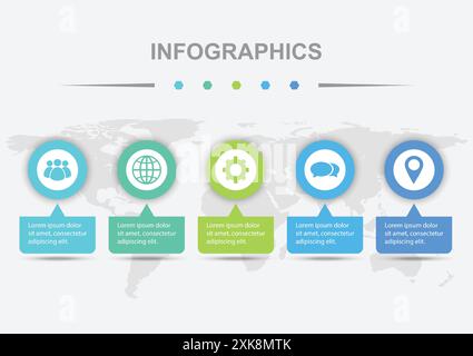 Infographic 5 elements design with colorful badge template, stock vector Stock Vector