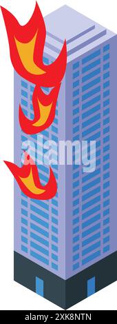 Burning skyscraper building under fire disaster isometric icon Stock Vector