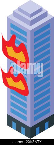 Modern skyscraper is burning in flames, representing a potential fire hazard or disaster Stock Vector