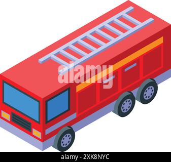 Red firetruck standing by with ladder extended in isometric view Stock Vector