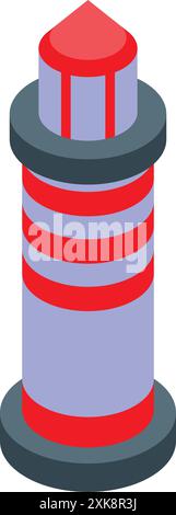 Isometric view of a red and white lighthouse, a beacon of safety for ships navigating treacherous waters Stock Vector