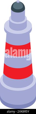 Isometric icon of a traditional lighthouse signaling to boats Stock Vector