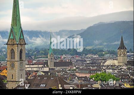 Church clock towers in Zurich Switzerland Stock Photo