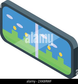 Vr glasses showing virtual reality landscape with coins Stock Vector