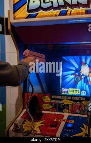 A NAMCO Point Blank Arcade Machine (1994) on display in a media museum ...