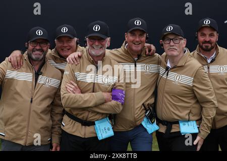 Troon, Scotland, UK. 21st July, 2024. Marshals pose during the day 4 of the 2024 British Open Golf Championships at the Royal Troon golf club in Troon, Scotland, on July 21, 2024. Credit: Koji Aoki/AFLO SPORT/Alamy Live News Credit: Aflo Co. Ltd./Alamy Live News Stock Photo