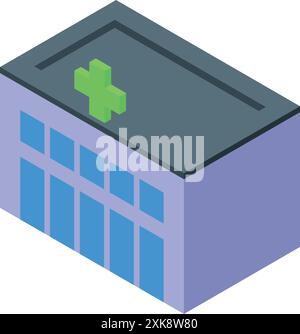 Isometric hospital building with a green cross on the rooftop representing healthcare and medical services Stock Vector