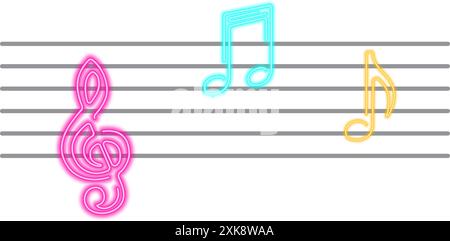 Neon glowing icon of colorful musical notes. Vector illustration of music note consisting of neon outlines. Music concept illustration for poster, fly Stock Vector