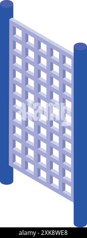 Blue metal wire mesh on two poles representing a fence, gate or barrier, isometric 3d style Stock Vector