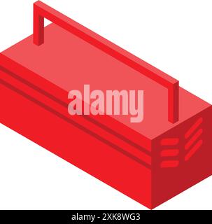 Red metallic toolbox isometric icon with a handle for carrying, showing the concept of organizing and storing tools Stock Vector