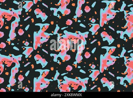 Seamless pattern with stained grunge camouflage. Abstract modern trendy print. Seamless pattern with neon spotted pattern illustration. Stock Vector