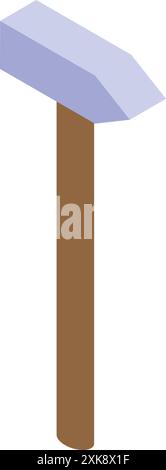Construction hammer with a wooden handle standing upright, in isometric view Stock Vector