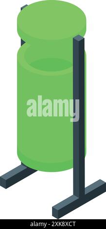 Green trash can standing open on a white background, isometric view Stock Vector