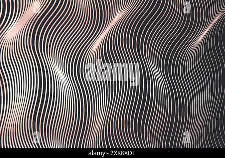 Background with abstract wavy rose gold lines illustration. Abstract wavy artistic template. Wavy stripes background, simple texture for your design. Stock Vector