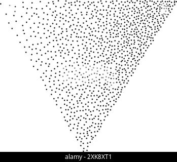 Abstract black stipple spray triangle, dotted monochrome texture. Dissolving points, noise, gradient made of grains as abstract texture or element for Stock Vector