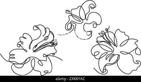 Hand drawn lily flower illustration. Abstract line continuous drawing. Floral design for botanical prints, wall art posters. Stock Vector