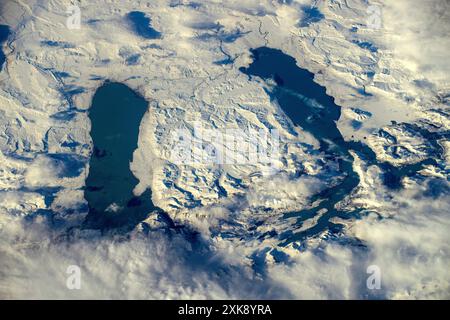 ARGENTINA - 03 July 2024 - In Southern Patagonia, two lakes run near parallel to one another, Viedma (left) and Argentino (right). The surrounding ter Stock Photo