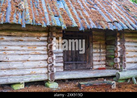 Old log cabin in a forest Stock Photo