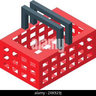 Red plastic shopping basket ready for putting products inside Stock Vector