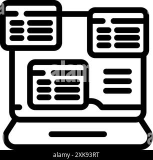 Developer is building software with multiple windows open on a laptop, optimizing their workflow for maximum efficiency Stock Vector
