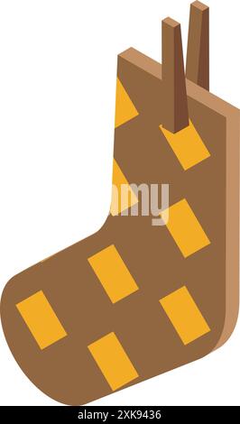 Brown christmas stocking with yellow squares, hanging and waiting to be filled with christmas presents Stock Vector