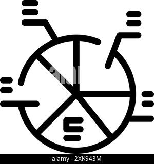 Simple pie chart is dividing information into segments and connecting them with lines to corresponding numbers Stock Vector