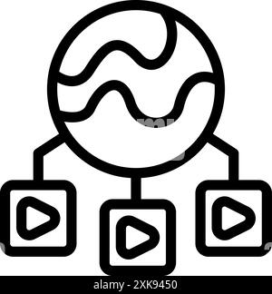 Global network is connecting three devices streaming video content, symbolizing global reach Stock Vector